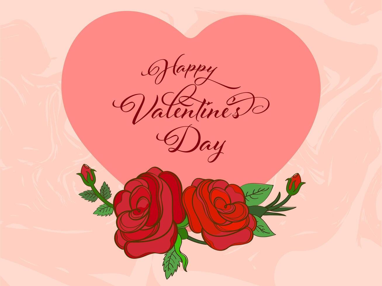 Happy Valentine's Day Greeting Card with Rose Flowers on Peach Background. vector