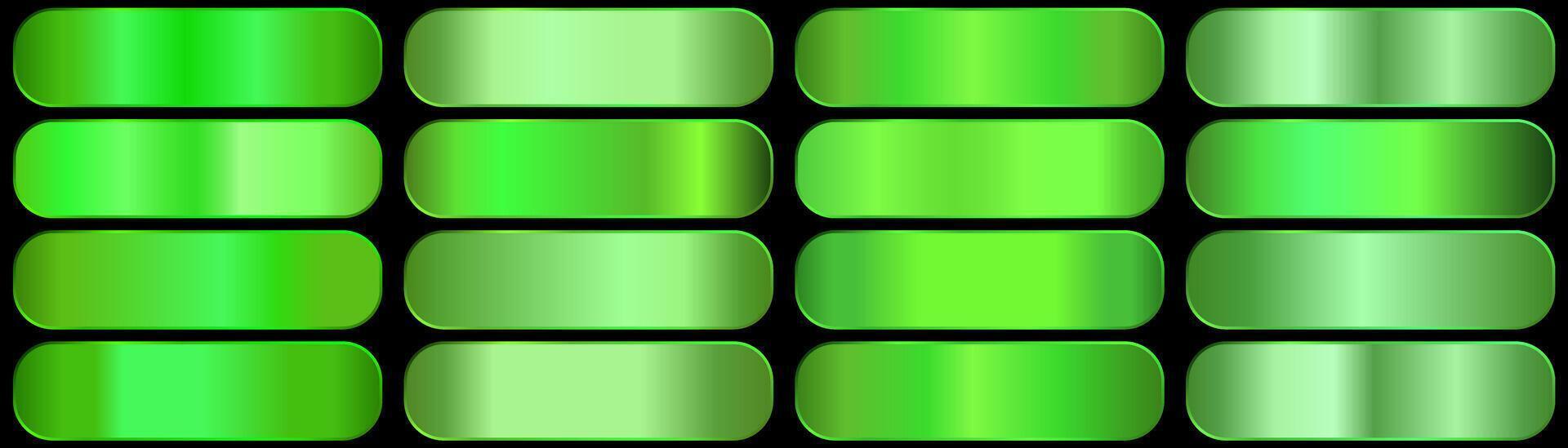 Collection of green gradients, modern modifications of colors and tones. metallic green palette. vector