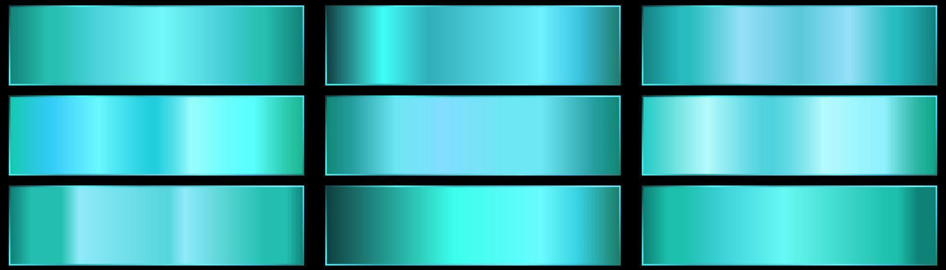 Blue metallic degraded background set. Gradation textures. Light blue metal gradient. vector