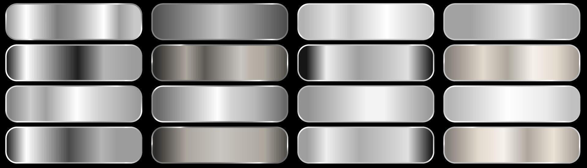 Collection of silver metallic backgrounds. Extended plates with silver chrome effect. vector