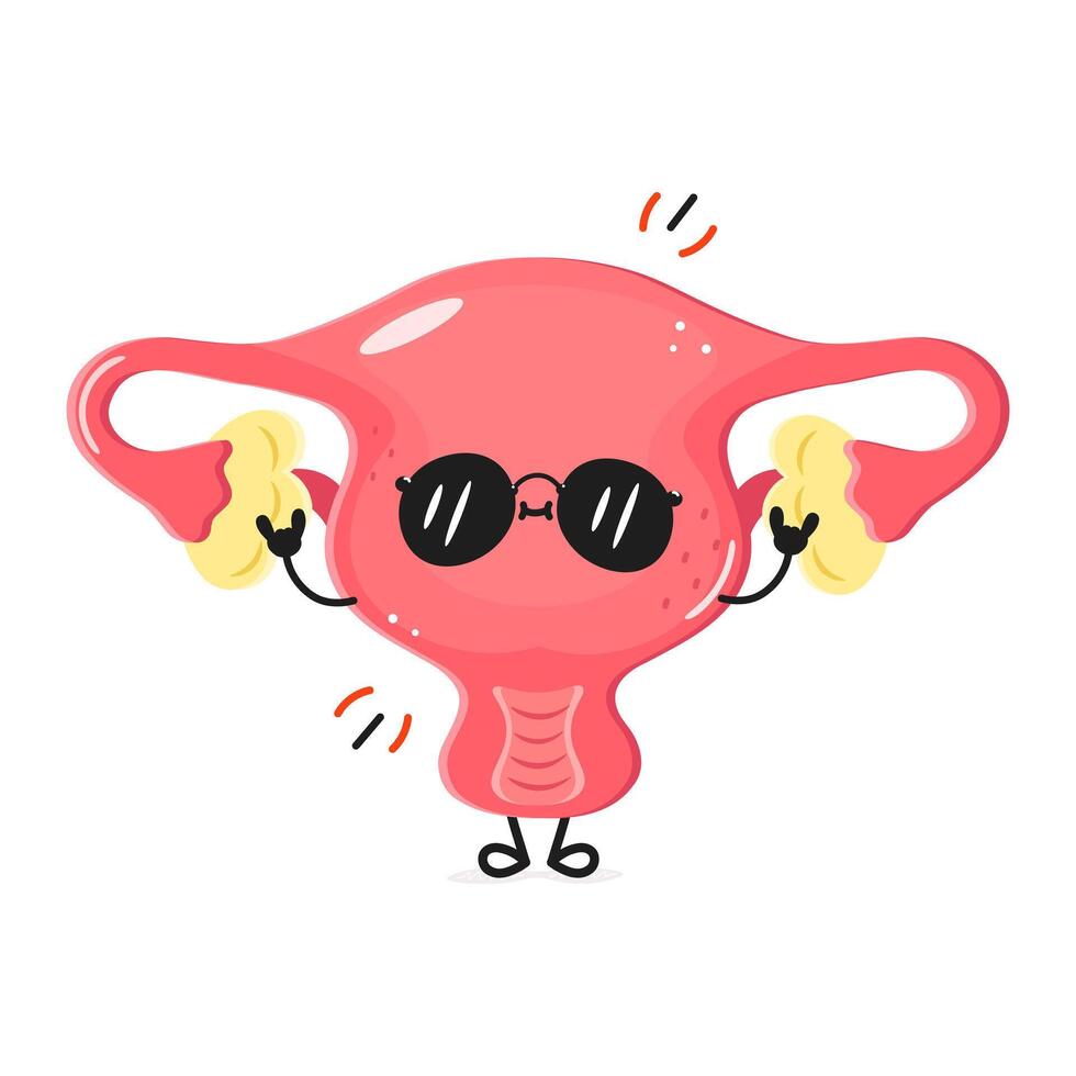 Cute Uterus character wearing sunglasses with a cheerful expression vector