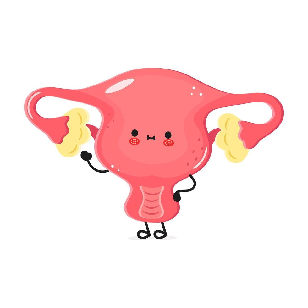 Uterus cartoon with smiling face on white background vector