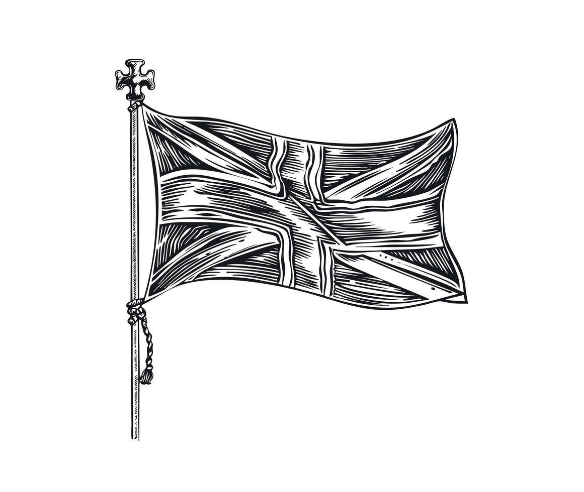 British flag abstract sketch hand drawn engraved style illustration. vector
