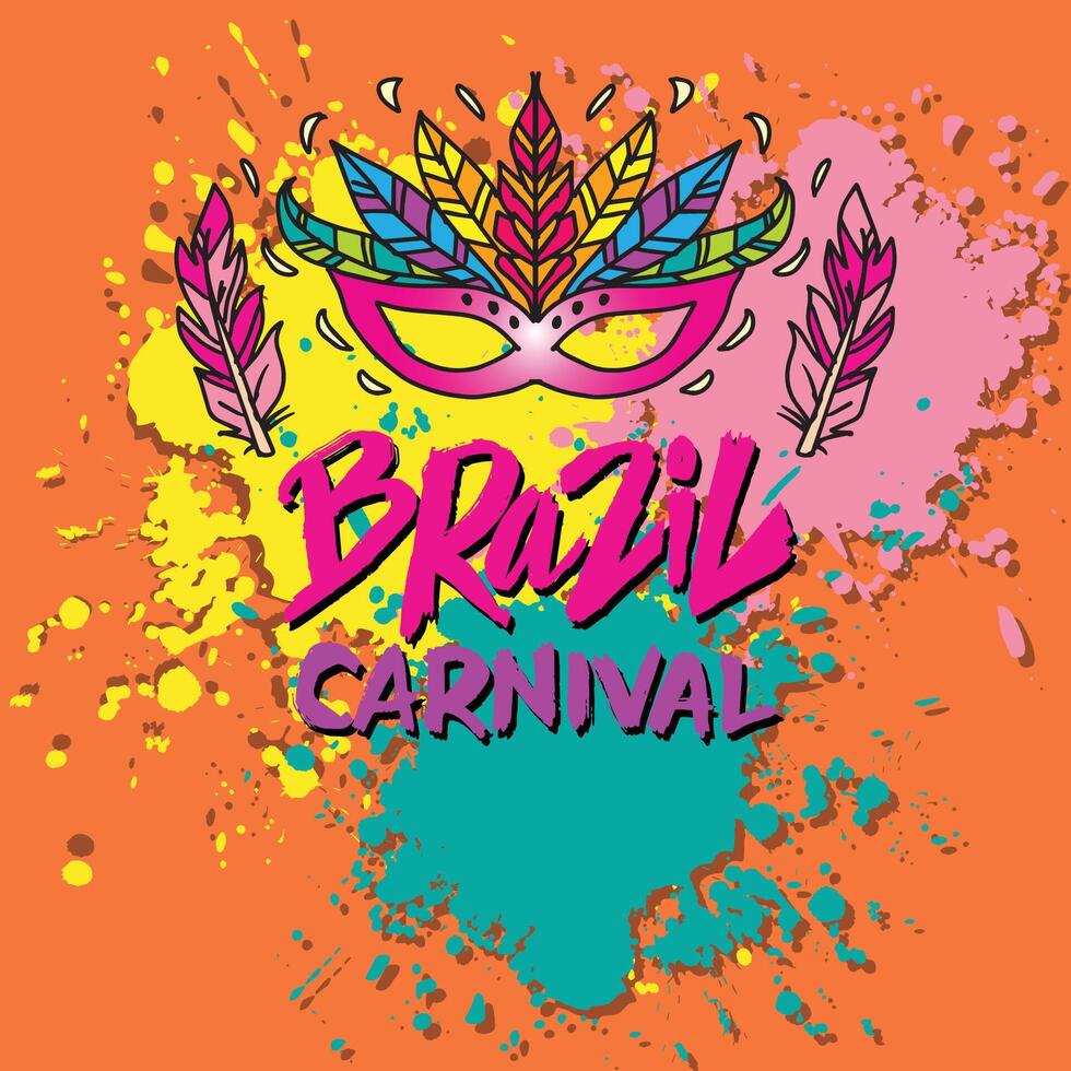 Brazil carnival celebration design. Colorful carnival background with mask and feathers. vector
