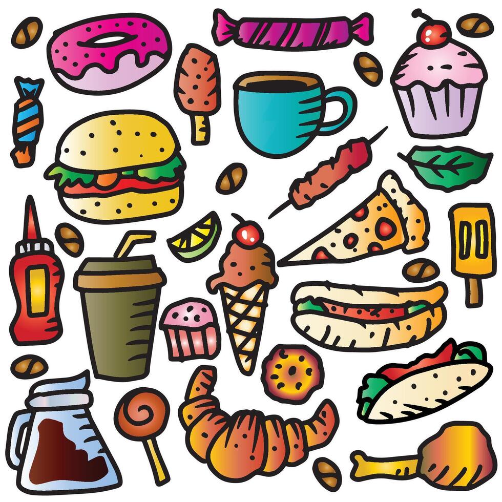 Fast food doodle set. vector