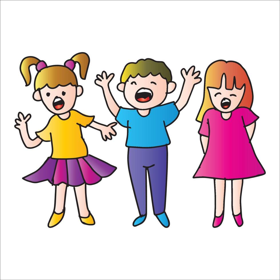 Cartoon illustration of a group of children having fun and laughing. vector