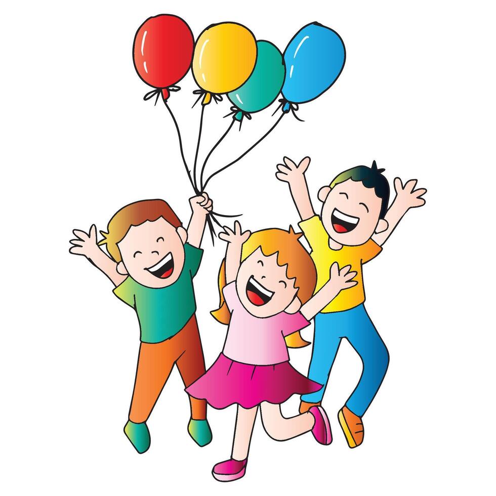 Happy children with balloons. vector