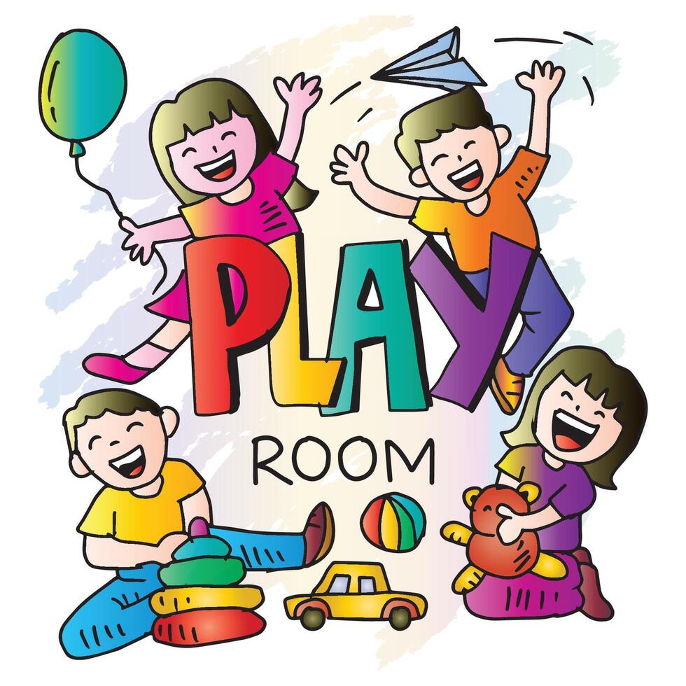 Happy children play with toys. vector