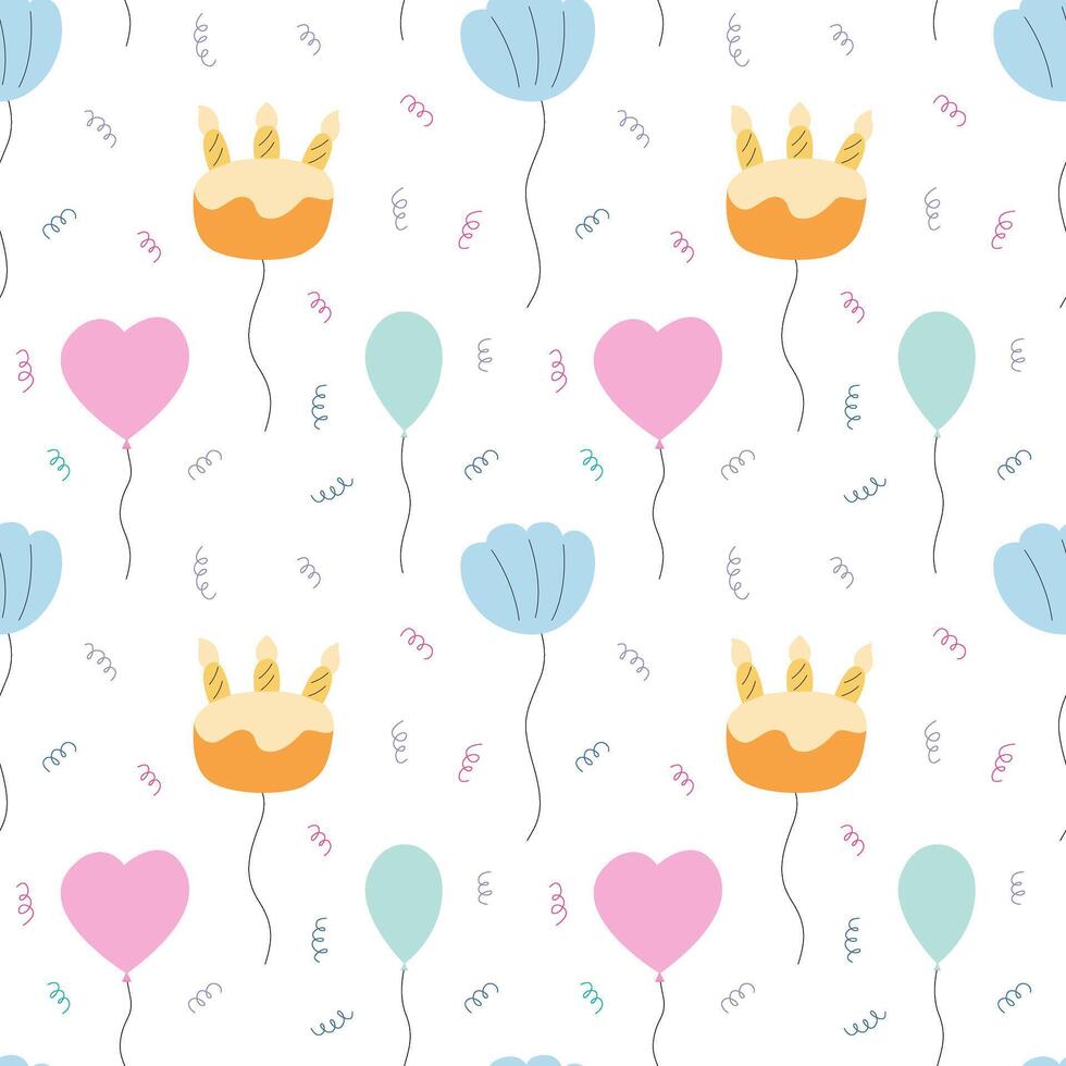 Birthday balloons different shapes flat seamless pattern vector
