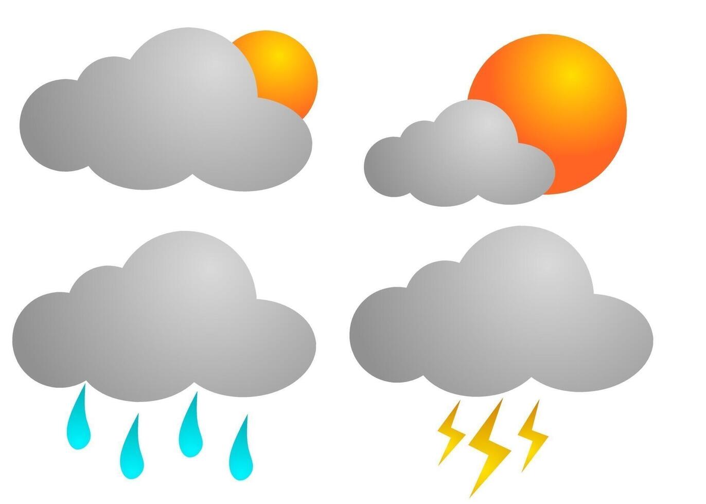 four different weather icons with rain, sun, and thunder vector