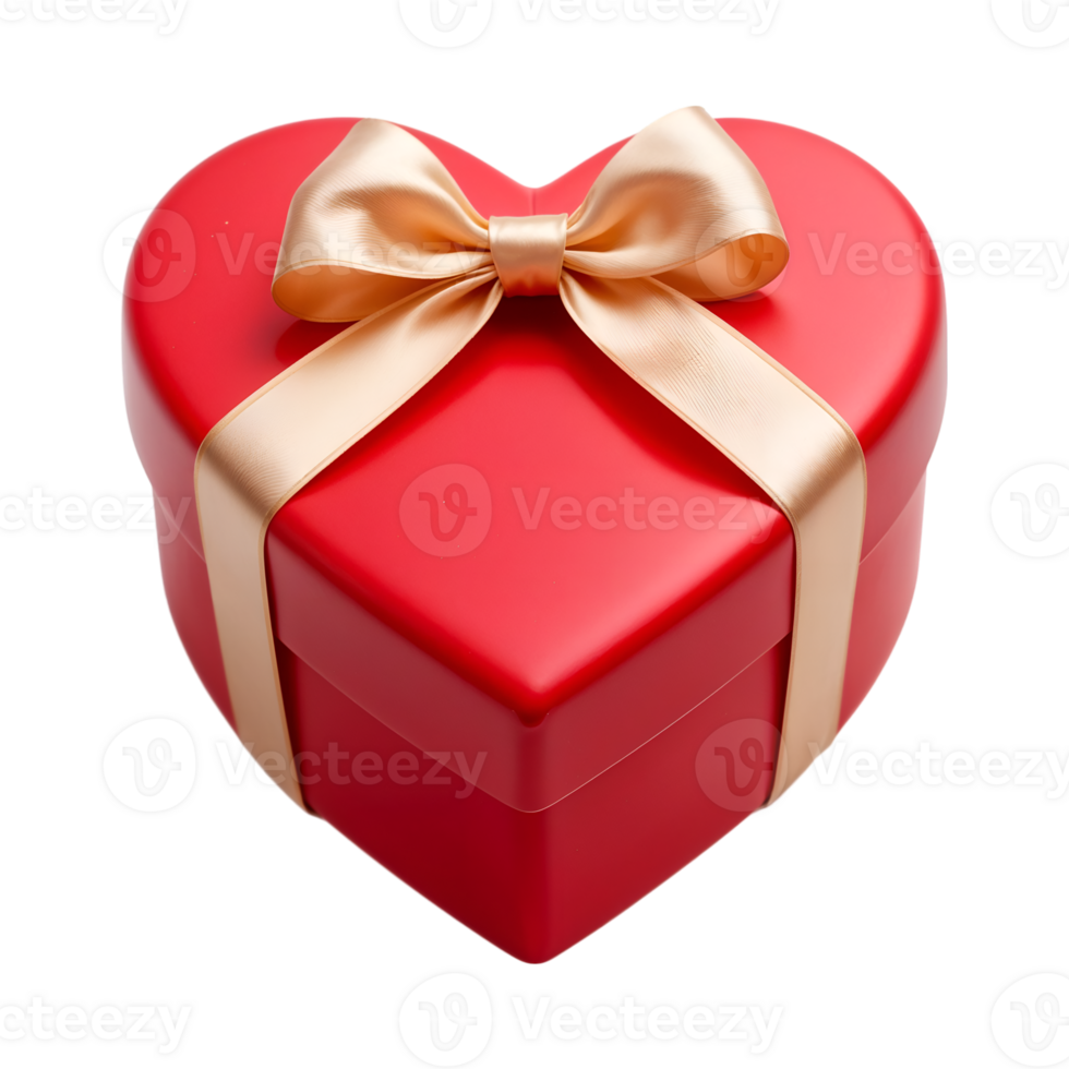 Red Heart Shaped Gift Box with Satin Bow on Transparent Background png