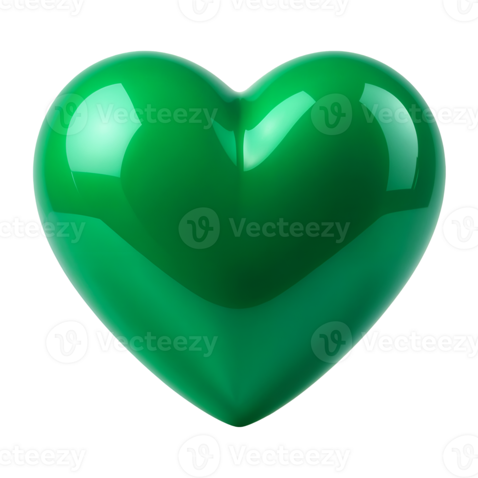 Glossy Green Heart on Transparent Background png