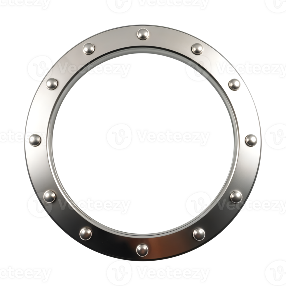 Classic Polished Metal Boat Porthole with Riveted Edges on Transparent Background png