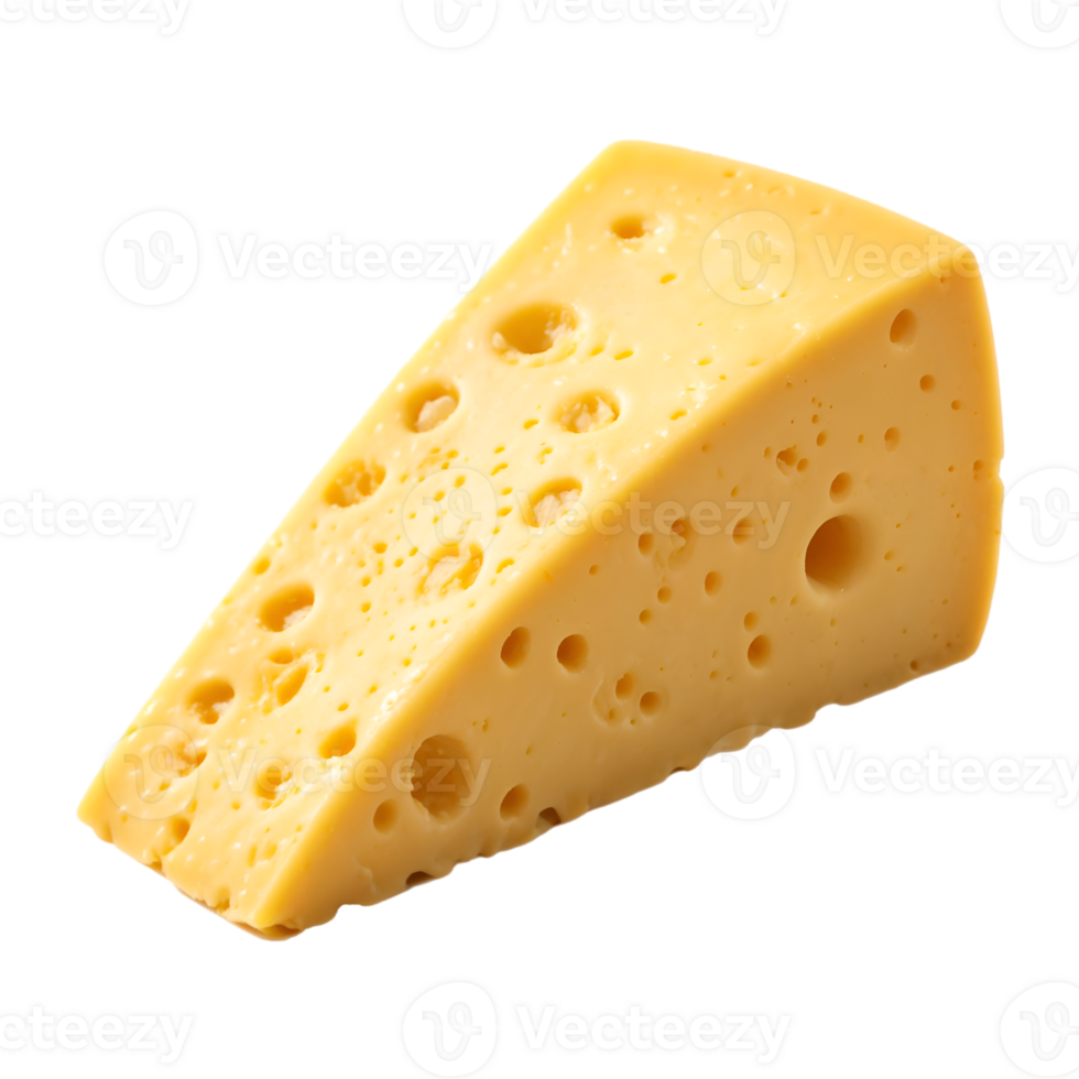 Delicious Yellow Cheese with Smooth Texture and Holes on Transparent Background png