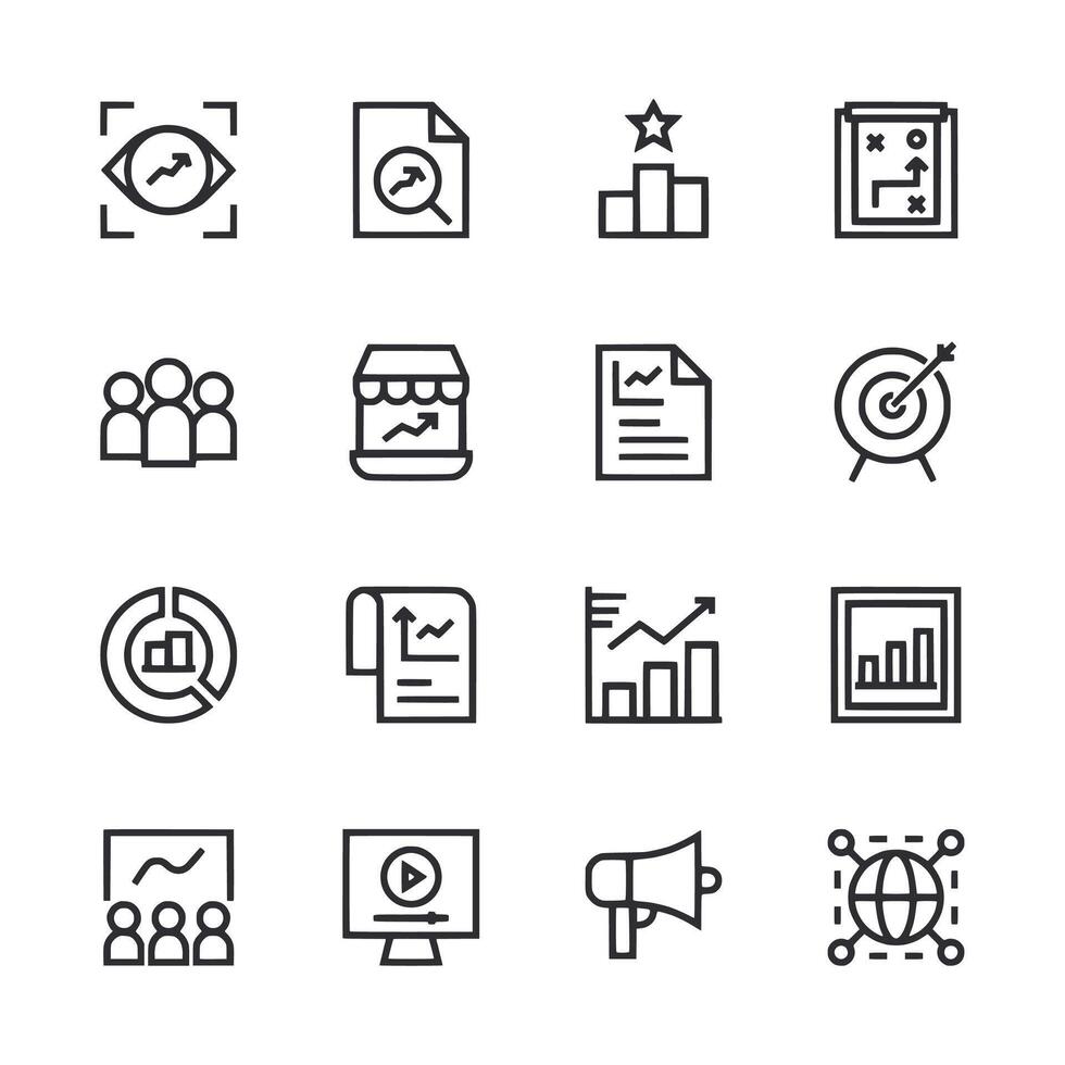 A set of icons that include a person with a magnifying glass vector
