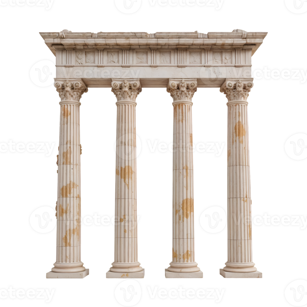 Classic Greek Columns with Intricate Capitals on Transparent Background png