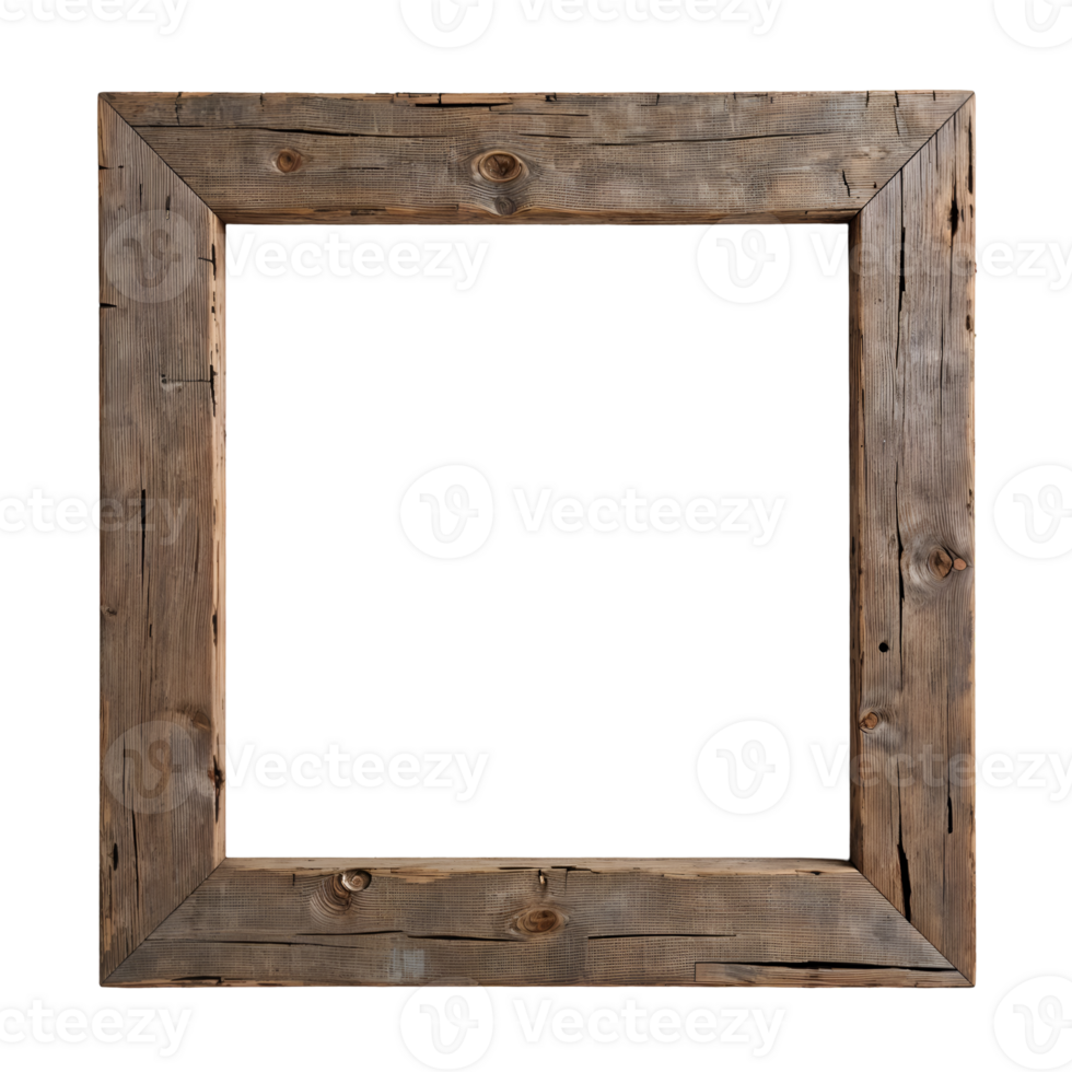 Rustic Wooden Frame with Weathered Texture on Transparent Background png