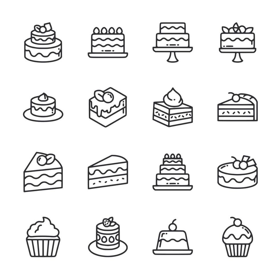 A set of 12 different types of cakes and cupcakes vector