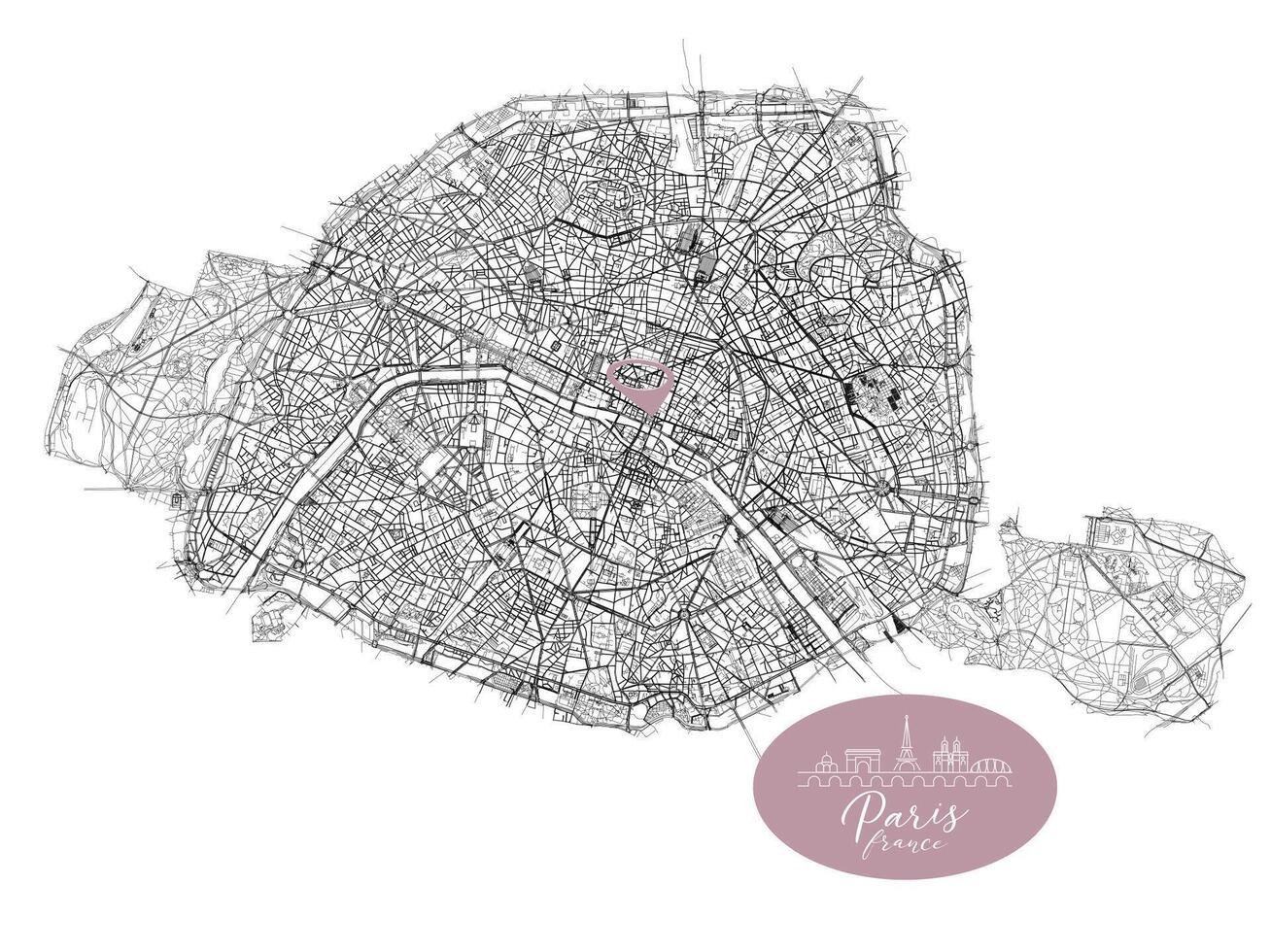 Paris capital city of France,Urban Streets Roads Map with city center location pin, illustration element image vector