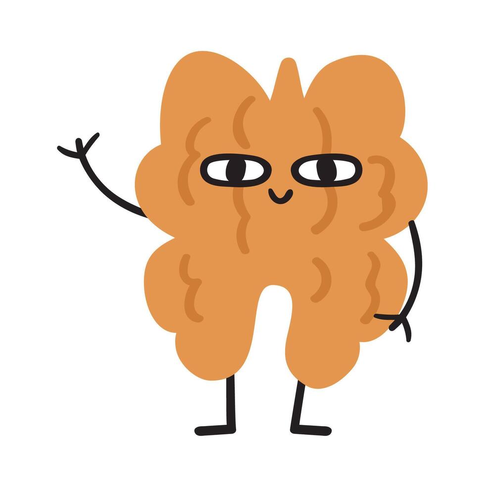 Funny walnut. Cute character. Hand drawn illustration on white background. vector