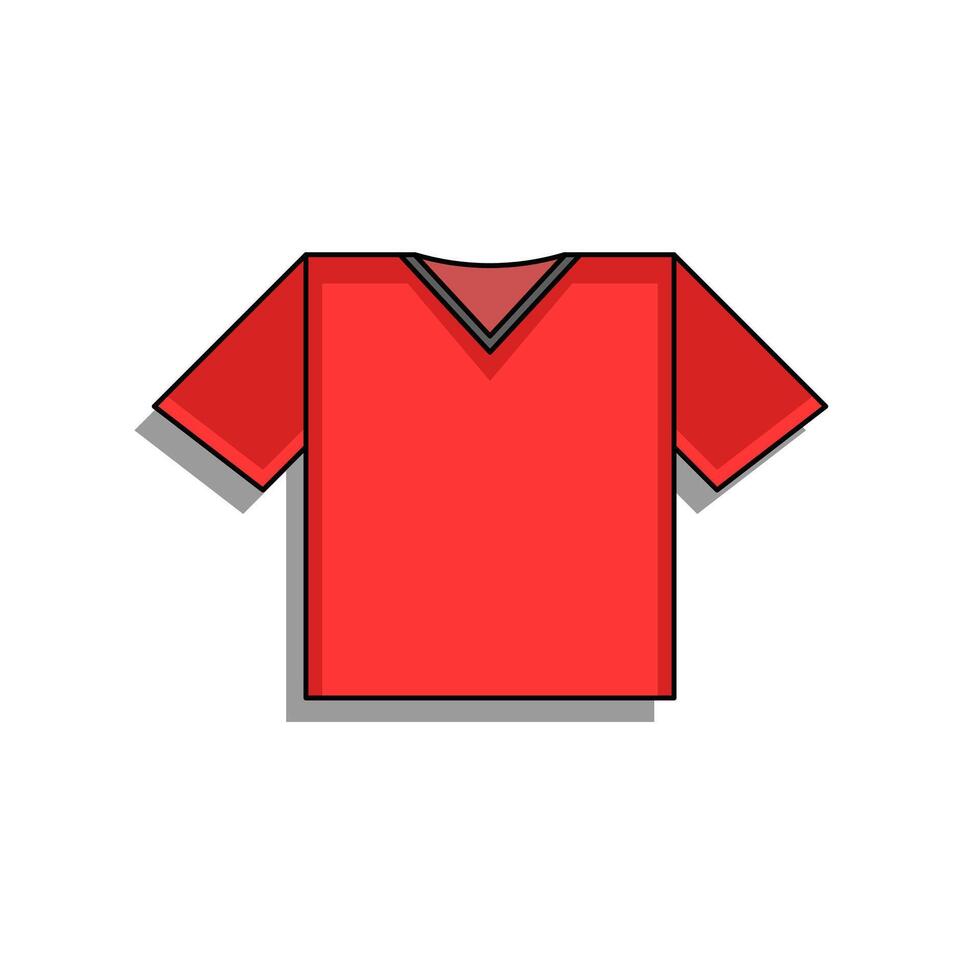A simple, flat design of a red t-shirt with a black outline and a v-neck. vector