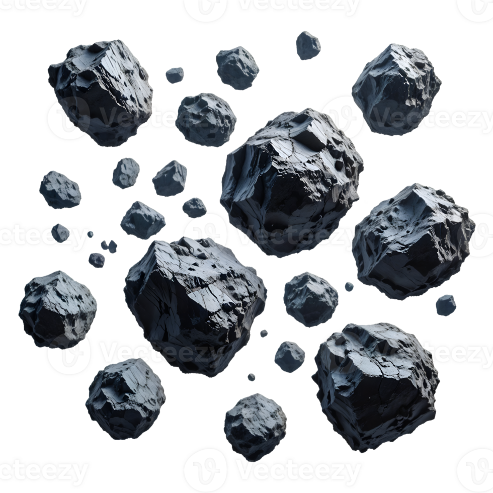 Floating Asteroids with Rugged Texture on Transparent Background png