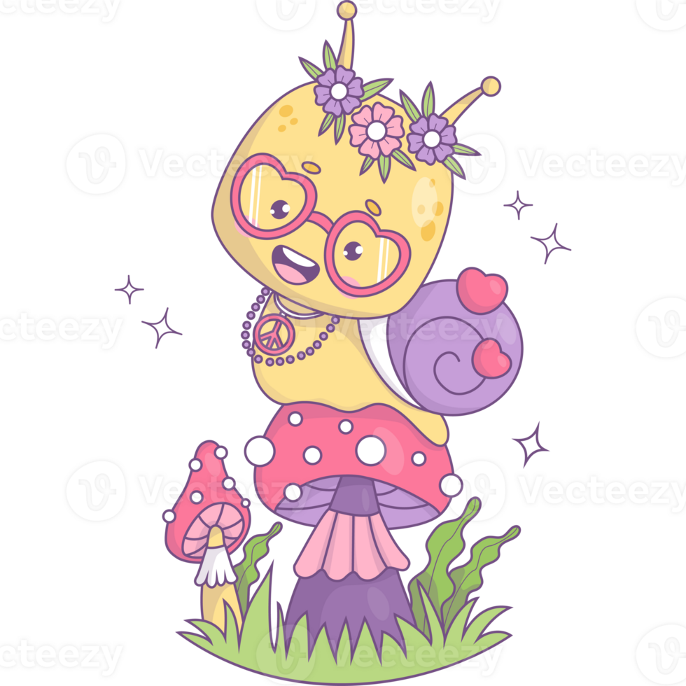 Funny groovy snail hippy png