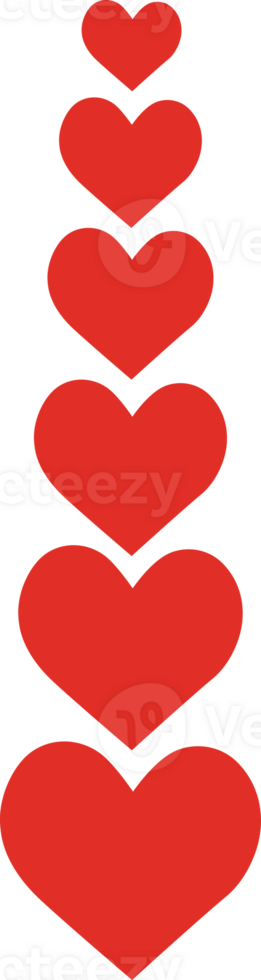 Stack of red hearts Valentine's Day design elements. Transparent background for romantic projects, cards, and invitations. png