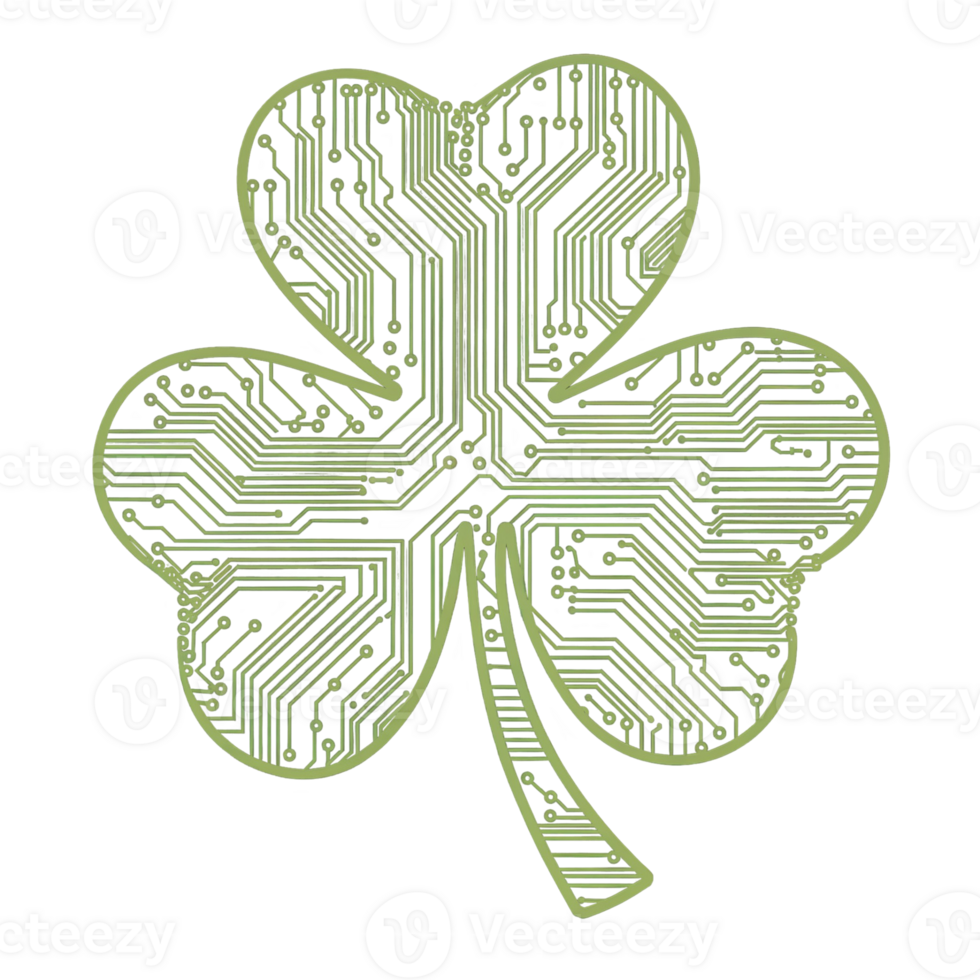 A shamrock design intertwined with intricate circuit patterns creates a fusion of nature and technology. cutouts png