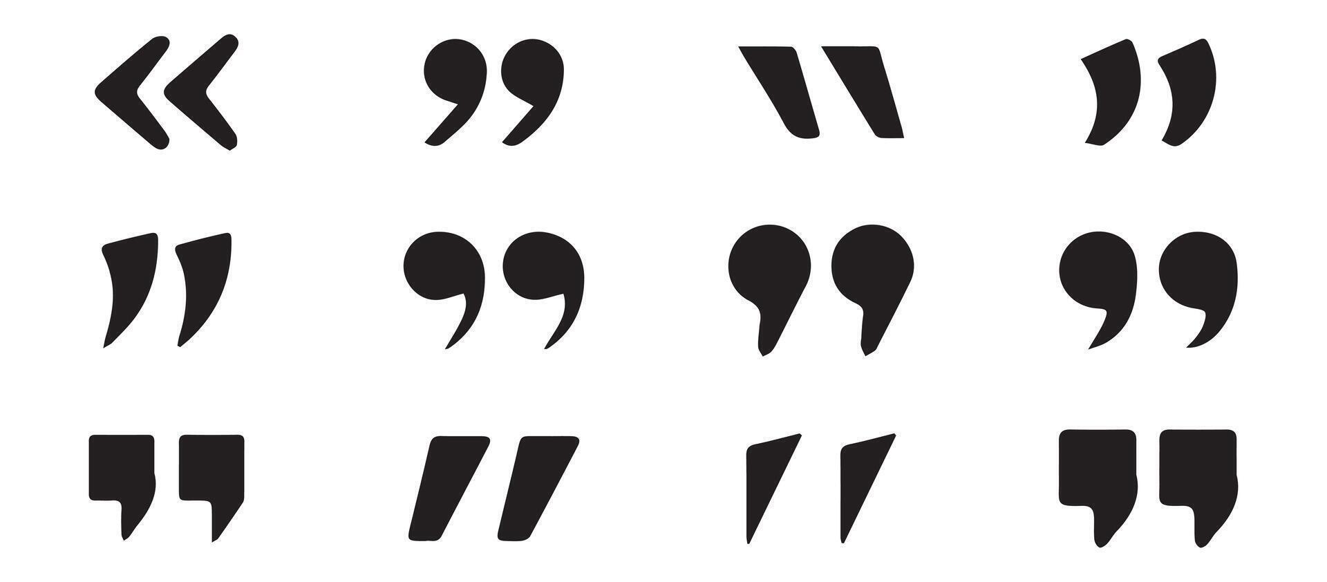 Quotemarks outline, speech marks, inverted commas or talking marks collection vector