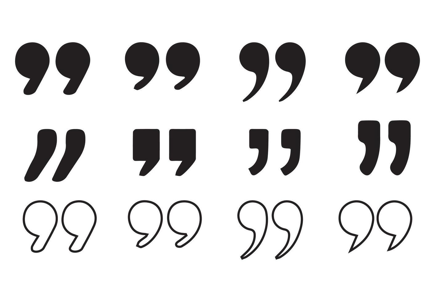 Quotemarks outline, speech marks, inverted commas vector
