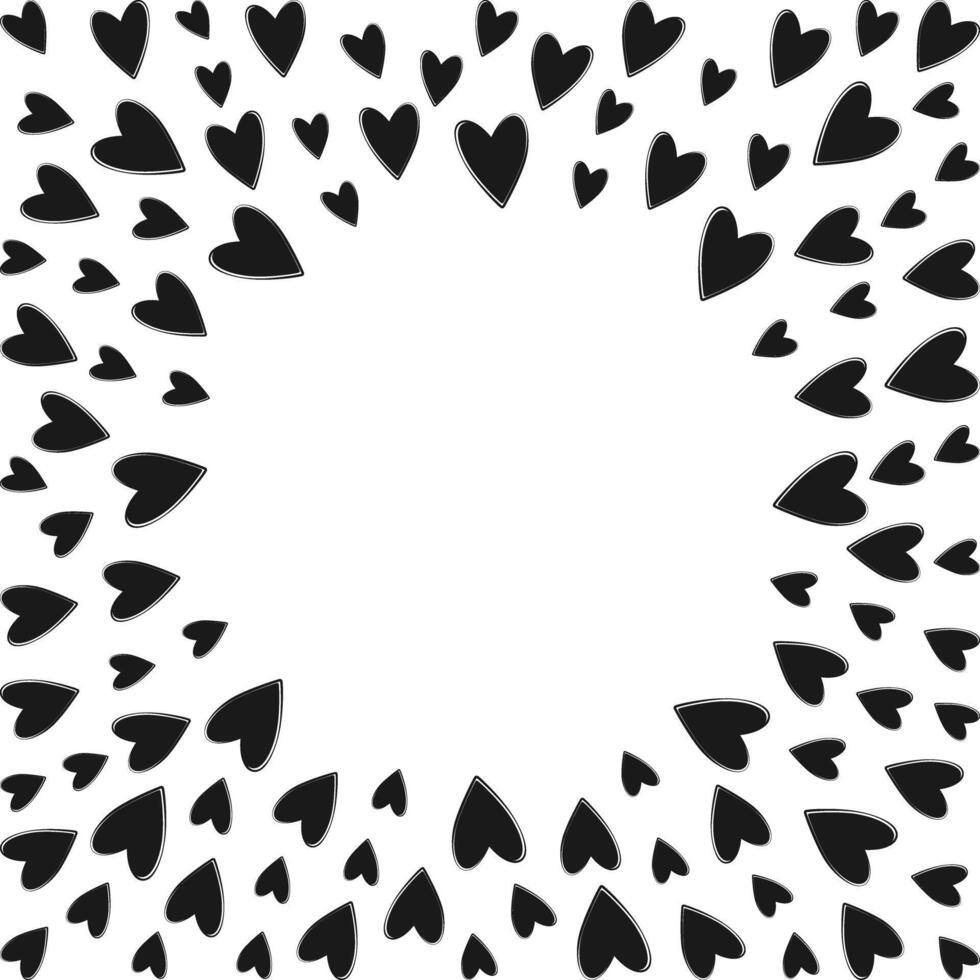 Stylized Hand drawn black Hearts Circular Frame border. Black Day Greeting Copy space Template idea. Isolated illustration Thematic cards or web promo banners, leaflets, print materials or tags vector