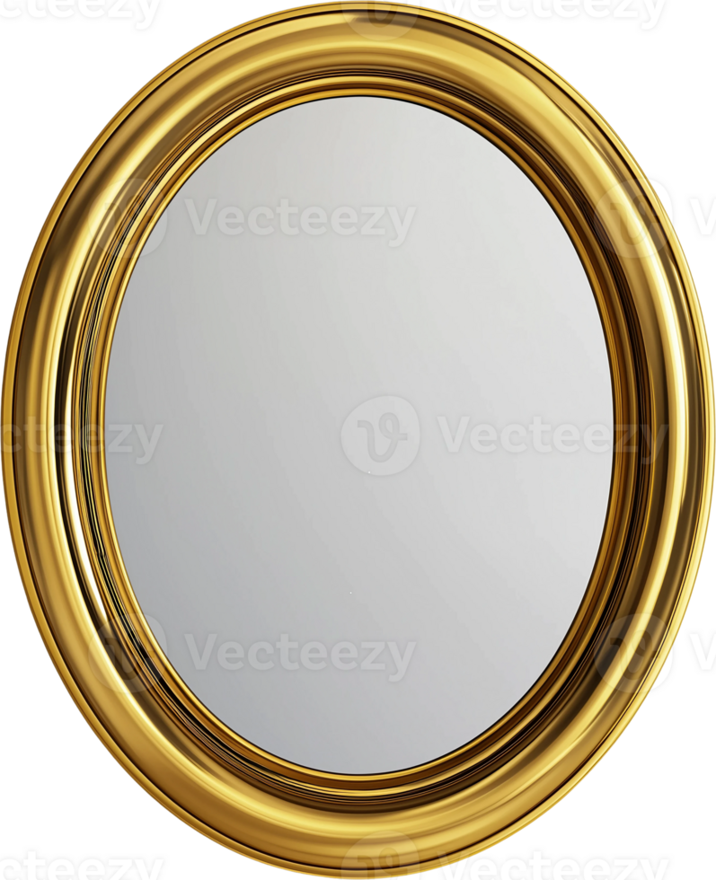 golden oval mirror on transparent background png
