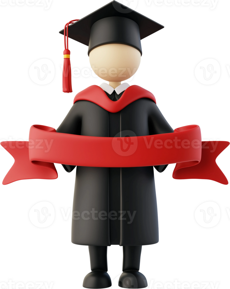 3d cartoon graduate with red ribbon png