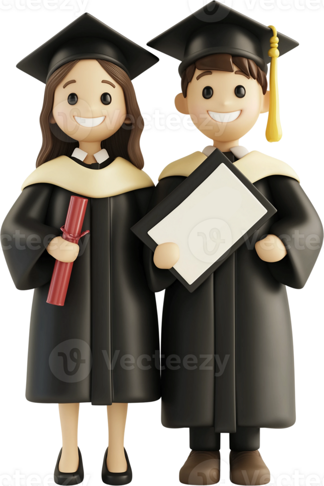 3d cartoon student in cap and gown png