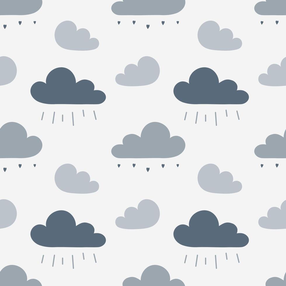 Pattern overcast cloudy weather, sad gray clouds with raindrops. vector