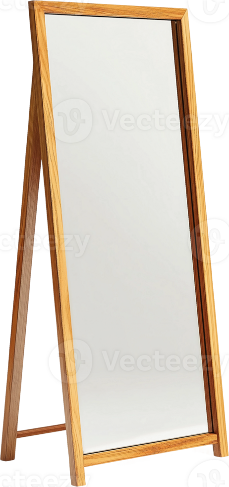 a wooden mirror with a wooden stand png