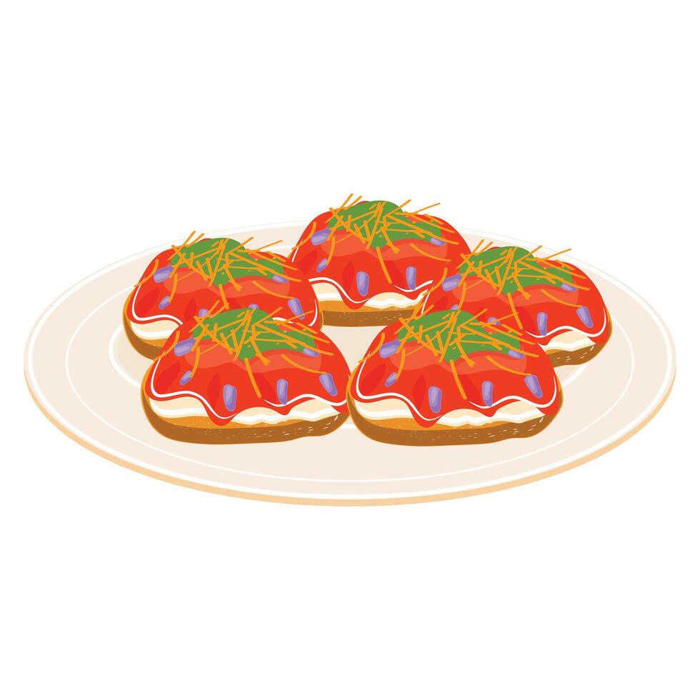 Illustration of Sev or Papdi Chaat, a popular Indian street food, served on a white plate for festivals vector