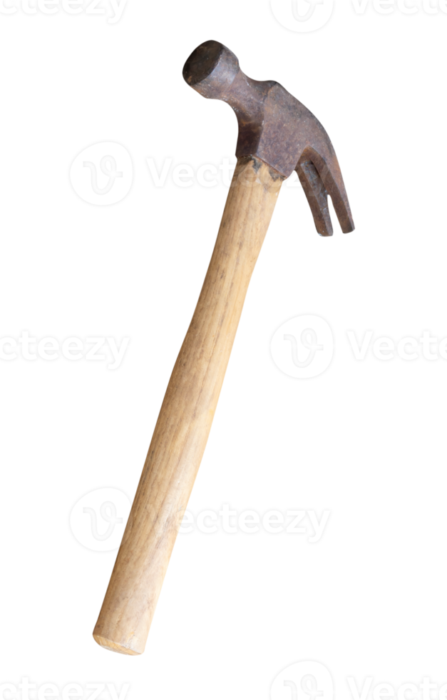 A small and old hammer with wooden handle isolated with clipping path in file format png
