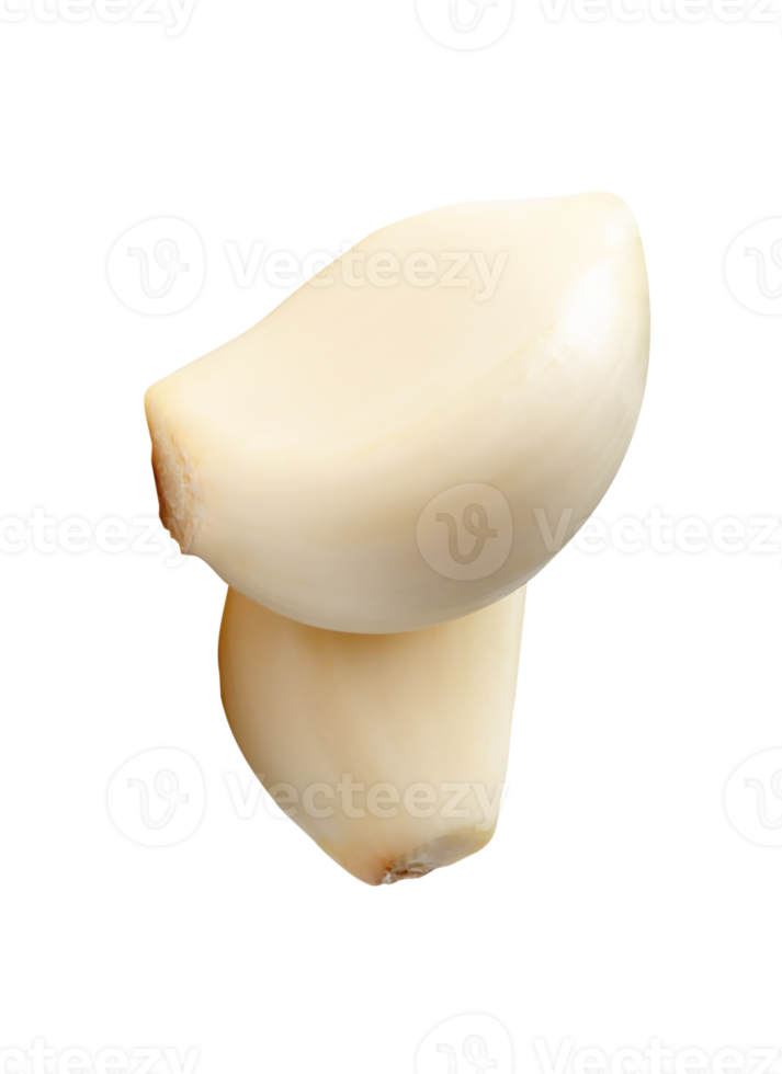 Two cloves of white peeled garlic isolated with clipping path in file format png