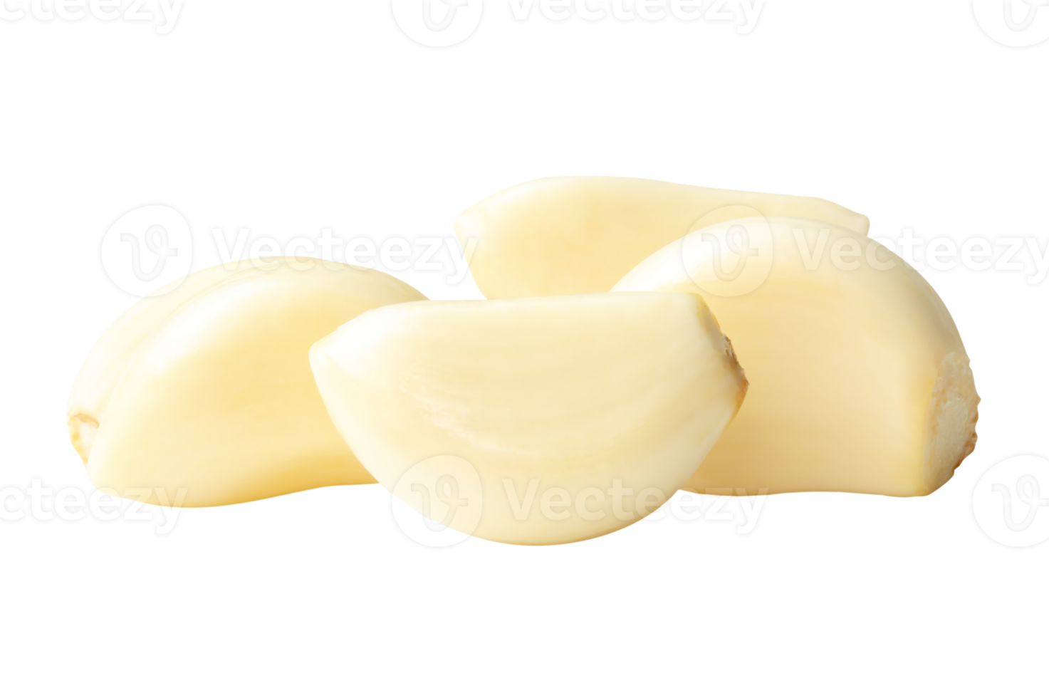 A stack of white peeled garlic cloves in horizon isolated with clipping path in file format png
