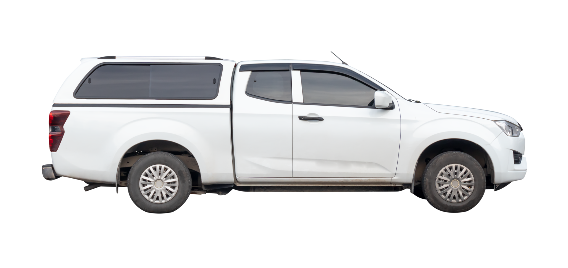 A white delivery pickup truck with cab and roof isolated with clipping path in file format png