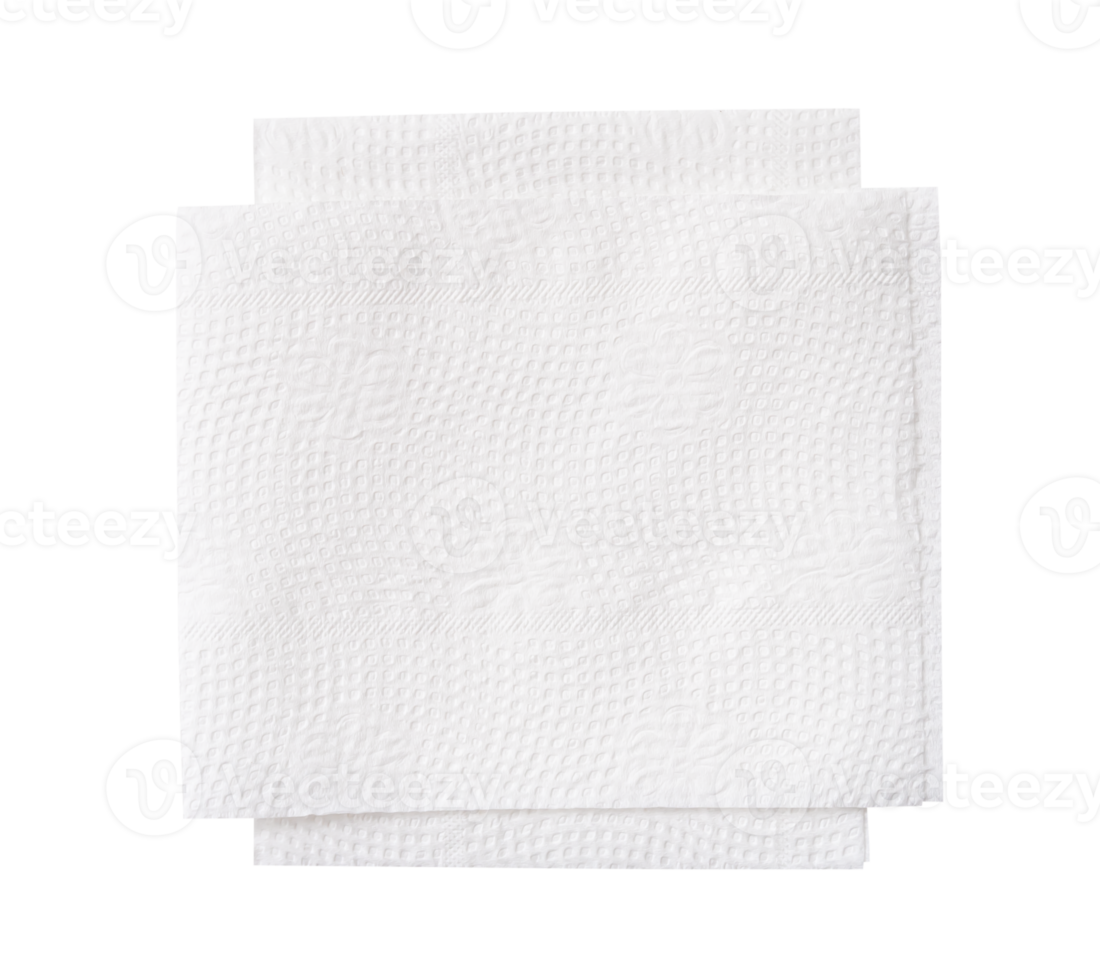 Two folded pieces of white tissue paper in flat stack isolated with clipping path in file format png