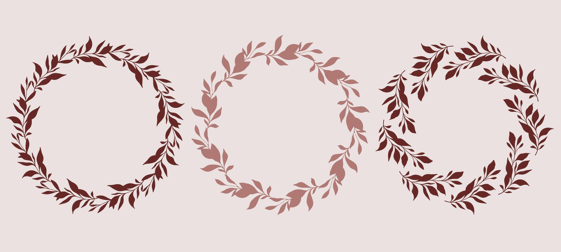 Floral Wreaths Silhouette. Floral frames with leaves and branches silhouette. Hand drawn silhouettes of branches. Botanical Line Art. Hand drawn graphics. Elegant wedding invitations, save the date vector
