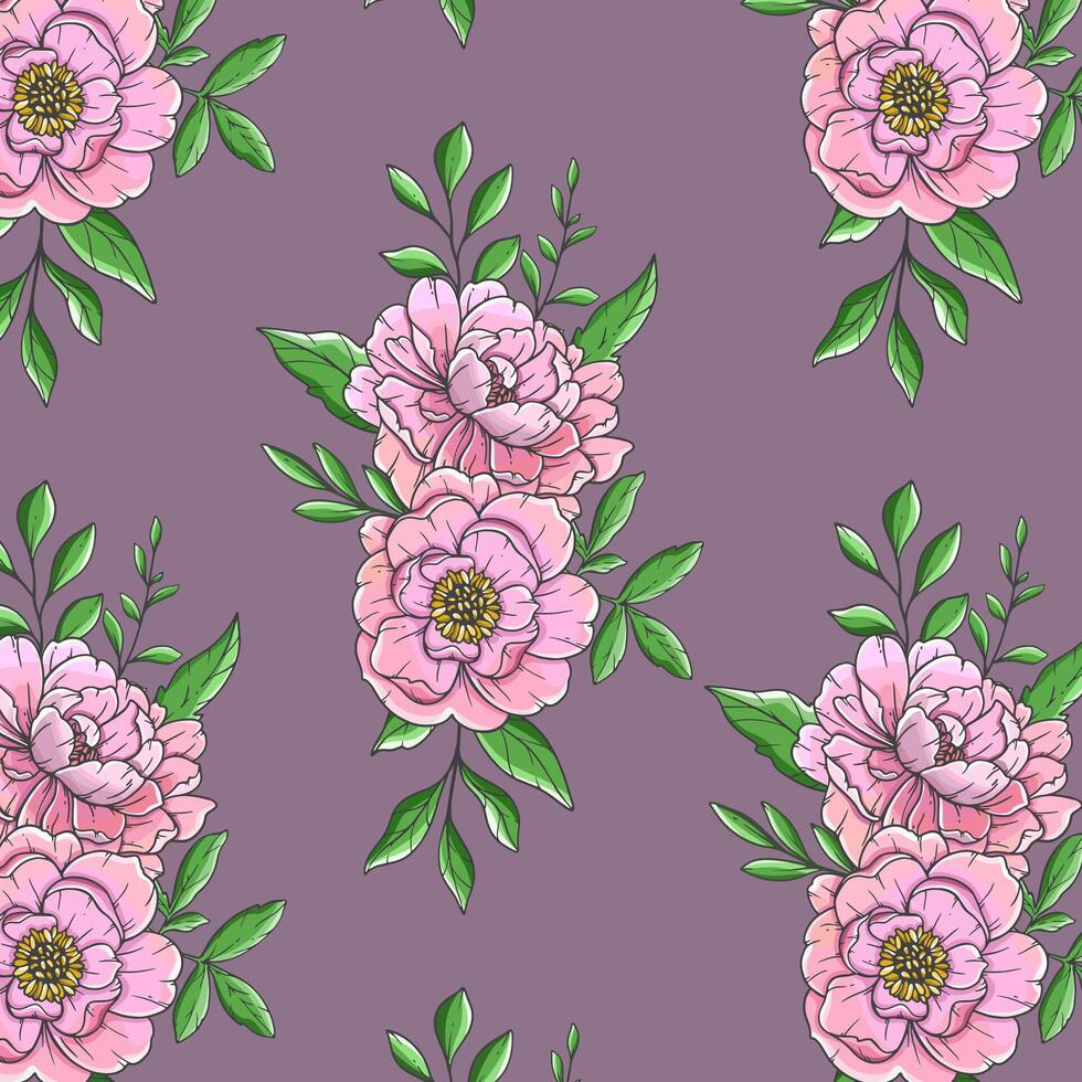 Peonies pattern. pink Peony pattern design. Floral background with pink peonies. Spring Botanical Background for wallpapers, wall arts. wedding, wrapping paper, greeting cards vector