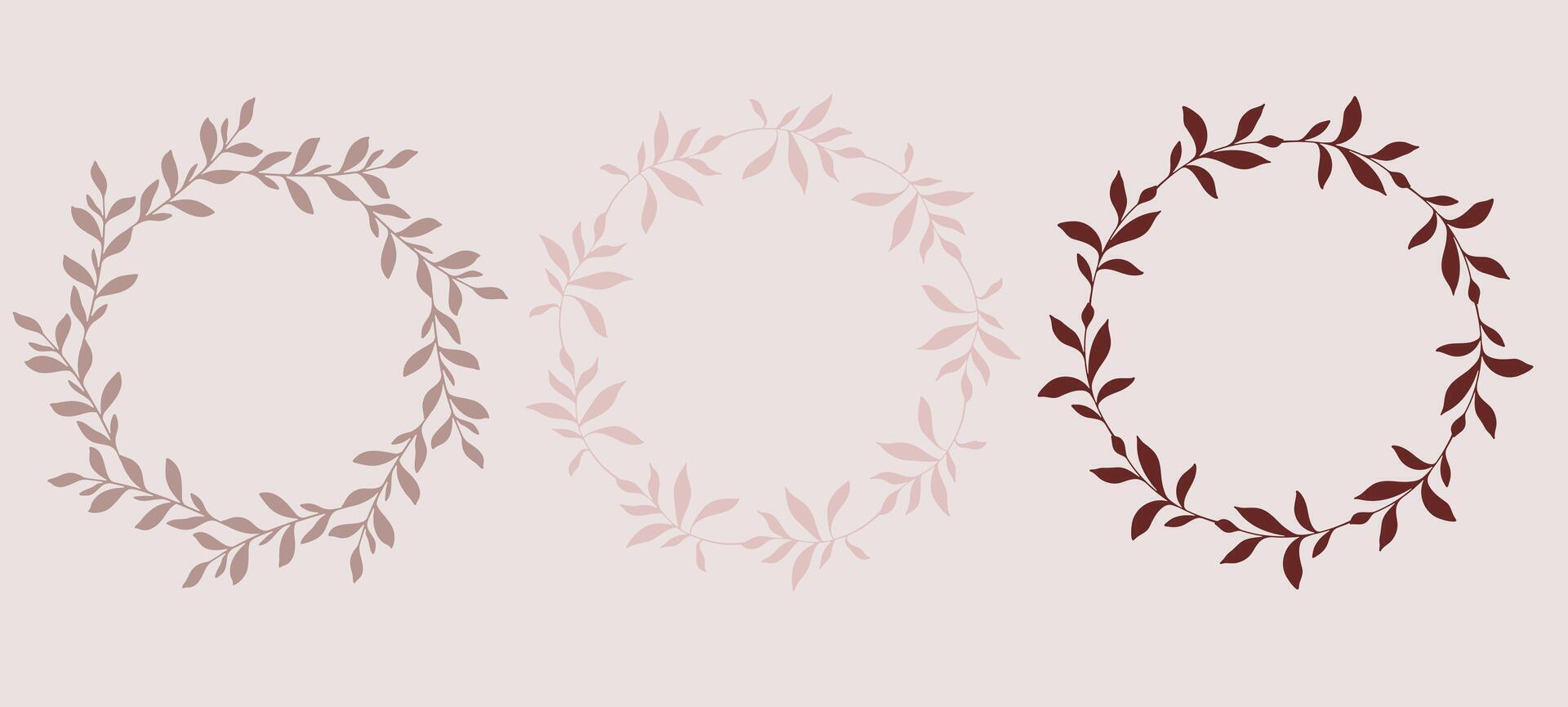 Floral Wreaths Art. Trendy floral frames with leaves and branches silhouette. Hand drawn silhouettes of branches. Botanical Line Art. Hand drawn graphics. Elegant wedding invitations, save the date vector