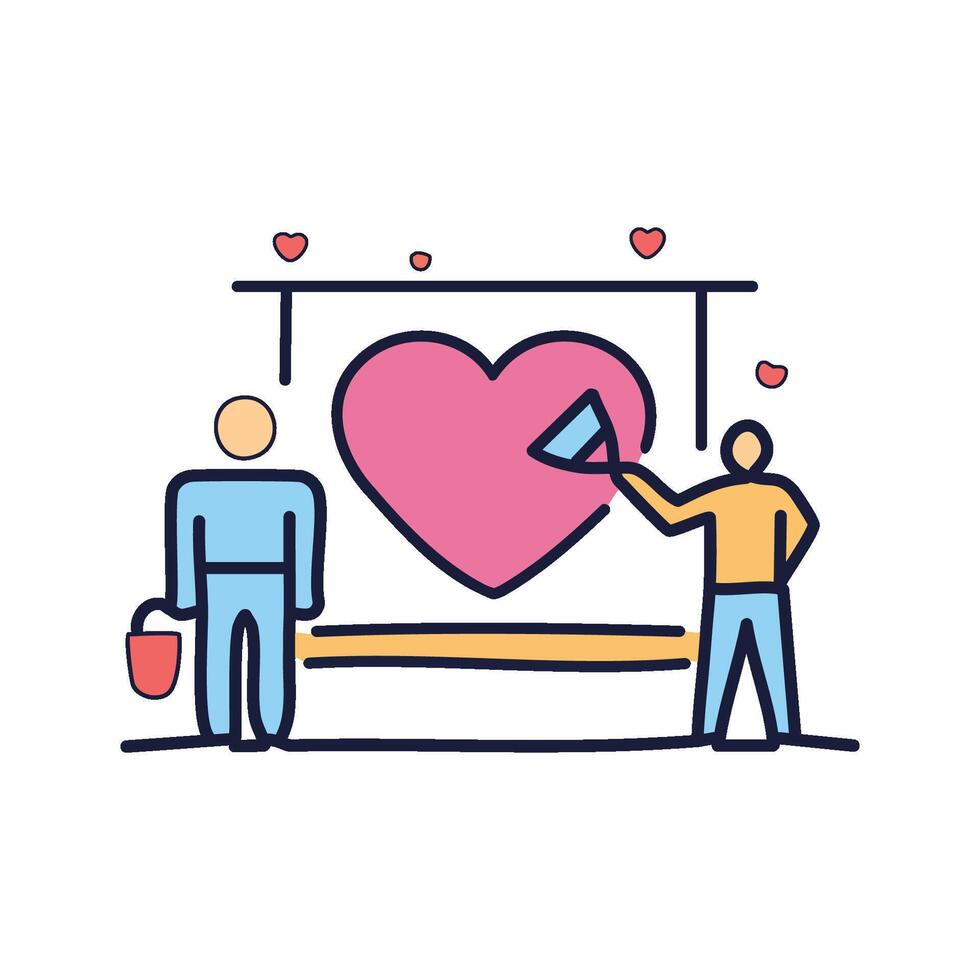 Two astronauts holding hands with a trail of glowing hearts floating in zero gravity vector