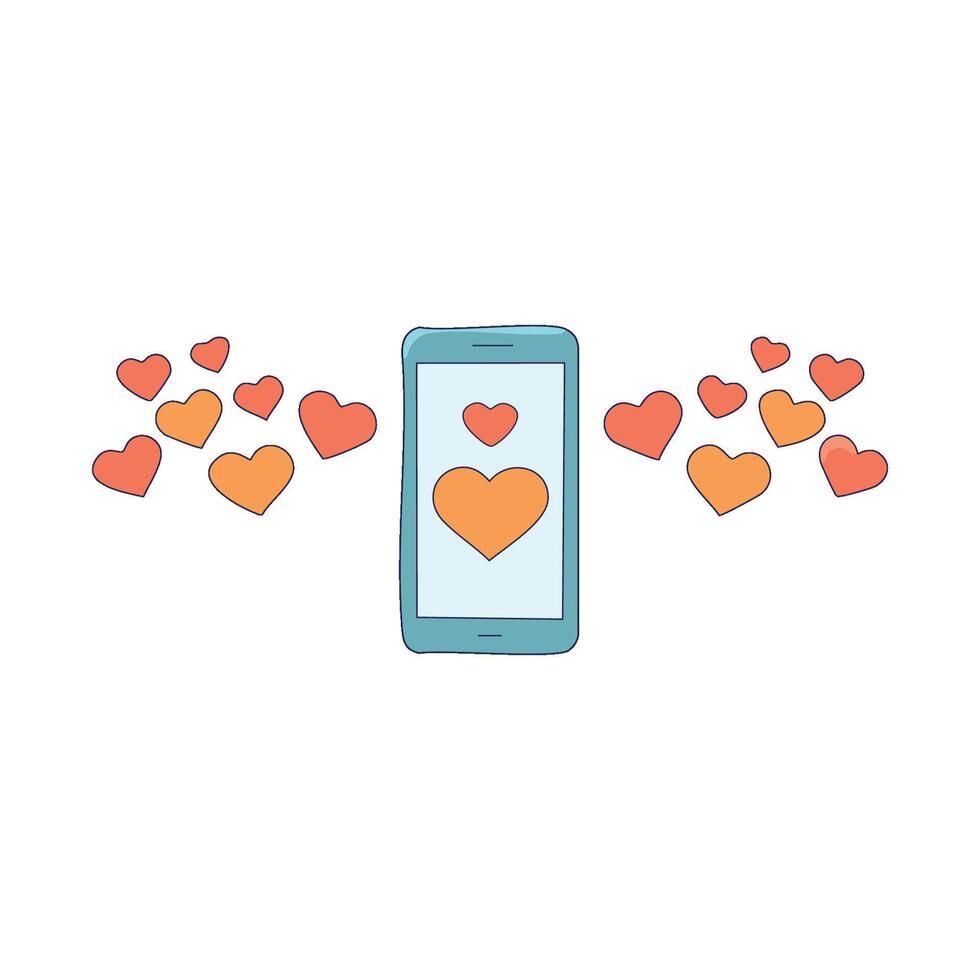 A phone screen showing a flurry of heart reactions on a post vector