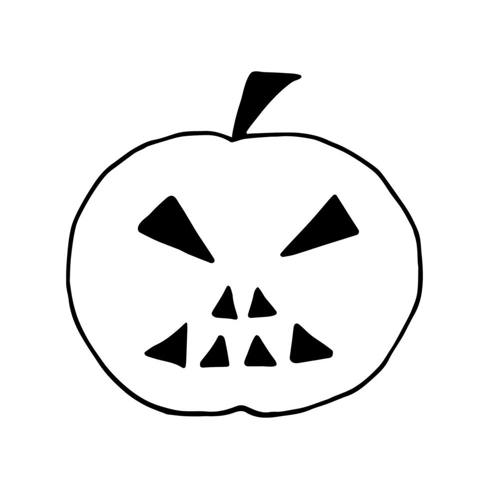 Halloween pumpkin, lantern jack. Simple freehand drawing in black outline. For a festive fall design. vector