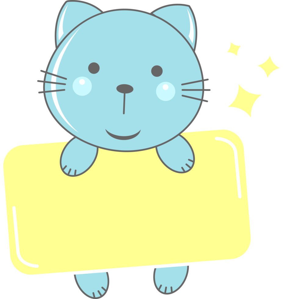 Cute cat animal name tag label, kawaii cartoon png